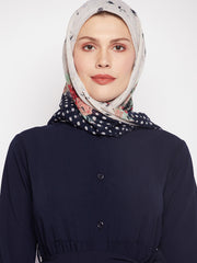 Frilled Blue Abaya/Burqa For Women With Belt and Black Hijab