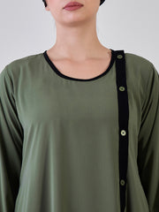 Front Open Green Abaya with Black Georgette Hijab