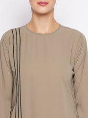 Beige A-Line Abaya for Women with Black Georgette Hijab