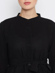 Front Open Black Abaya for Women with Black Georgette Hijab