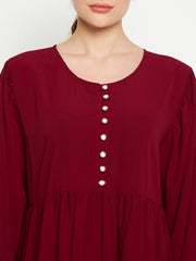 Women Frilled Maroon Abaya/Burqa With Black Hijab