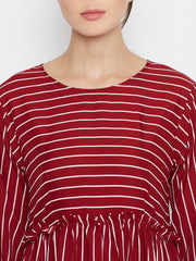 Maroon Stripe Abaya Dress with Black Georgette Hijab