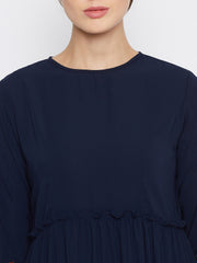 Blue Floral Printed Abaya Dress with Black Georgette Hijab