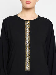 Black Handwork Abaya with Black Georgette Scarf
