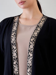 2 Piece Set Embroidered Shrug Abaya with Black Georgette Hijab