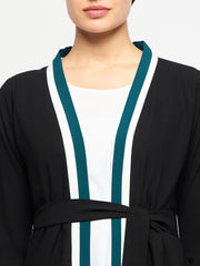 2 Piece Front Open Shrug Set Abaya with Black Georgette Hijab