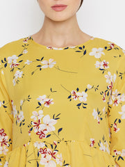 Floral Printed Frill Abaya Dress for Women with Black Georgette Hijab