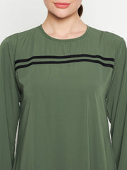 Jade Green A-Line Abaya for Women with Black Georgette Hijab