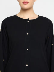Handwork Detailing Front Open Abaya with Black Georgette Hijab