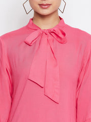 Pink Rayon Tunic for Women with Black Georgette Stole