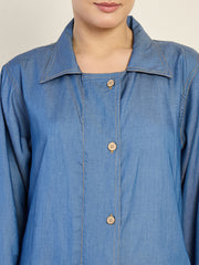 Front Open Denim Abaya with Black Georgette Hijab