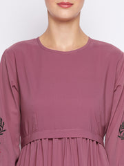 Puce Pink Embroidery Work Abaya for Women with Black Georgette Scarf