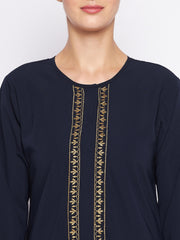 Blue A-Line Embroidery Design Abaya with Black Georgette Hijab