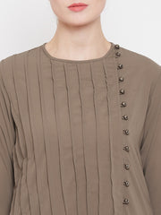 Oat Solid Side Plate Abaya for Women with Black Georgette Scarf