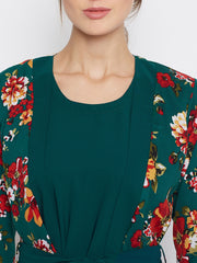 Floral Printed Shrug Attached Abaya for Women with Black Georgette Scarf