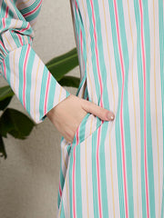 Front Open Printed Abaya for Women with Black Scarf