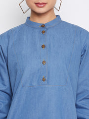 Denim Cotton Solid Tunic Abaya for Women with Black Stole