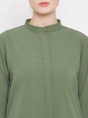 Front Open Jade Green  Abaya Burqa With Black Hijab