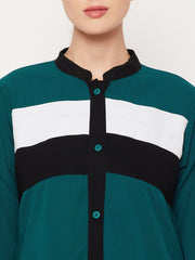 Women Green Front Open Abaya with Black Georgette Hijab