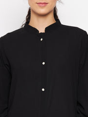 Black Front Open Abaya with Black Georgette Hijab