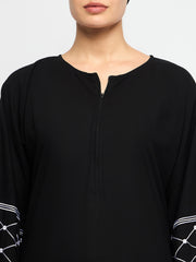 Black Kefiyyeh Embroidery Abaya with Black Hijab