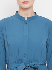 Frilled Sky Blue Abaya/Burqa For Women With Belt and Black Hijab