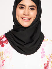 Front Open Printed Shrug with Black Georgette Hijab