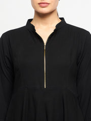 Zip Closure Black Abaya for Women with Black Georgette Scarf