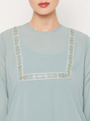 Embroidery  Abaya with Black Georgette Hijab