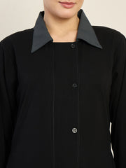 Front-Open Black Abaya with Black Georgette Hijab