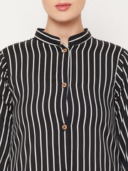 Front Open Black Stripe Abaya for Women with Black Georgette Scarf