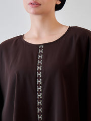 Embroidery Brown Abaya/Burqa with Black Georgette Hijab
