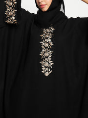Embroidery Black Abaya/Burqa for Women With Black Georgette Scarf