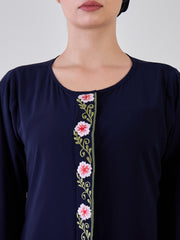 Front Open Embroidery Abaya/Burqa with Black Georgette Hijab