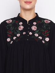 Black Chikan Embroidery Work Abaya for Women with Black Georgette Scarf