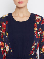 Printed Shrug Attached Abaya for Women with Black Georgette Scarf