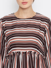 Brown Stripe Abaya Dress with Black Georgette Hijab