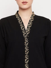 Women Embroidery Design Abaya for Women with Black Georgette Hijab
