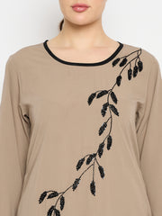 Beige Handwork Abaya with Black Hijab