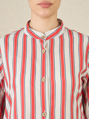 Front Open Striped Printed Abaya with Black Hijab