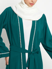 Set of 2 Front Open Lace Shrug Abaya with Black Georgette Hijab