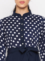 Polka Printed Crepe Abaya for Women with Black Georgette Hijab