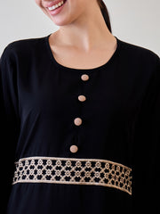 Embroidery Black Abaya/Burqa with Matching Black Georgette Hijab