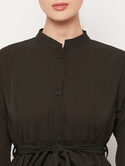 Frilled Olive Green/Abaya Burqa For Women With Belt and Black Hijab