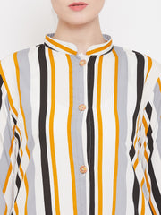 Yellow Stripe Front Open Abaya Burqa for Women with Black Georgette Hijab