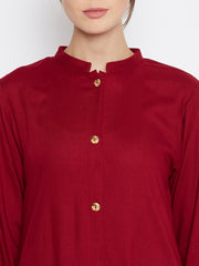 Maroon Rayon Front Open Abaya for Women with Black Georgette Scarf