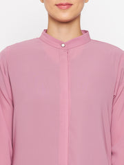 Front Open Puce Pink Abaya Burqa With Black Hijab