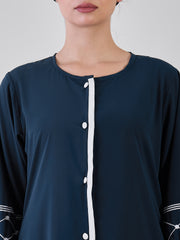 Front Open Kefiyyeh Embroidered Abaya/Burqa with Black Georgette Hijab