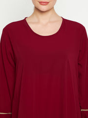 Maroon A-Line Abaya for Women with Black Georgette Hijab