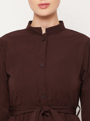 Frilled Brown Abaya/Burqa For Women With Belt and Black Hijab